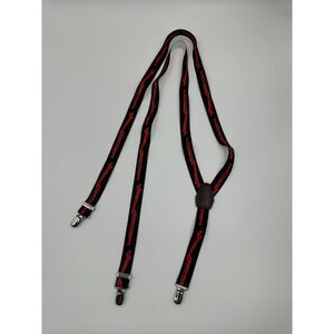Suspenders with Y Back Configuration Red Bone Pattern Adjustable Metal Clips NWT